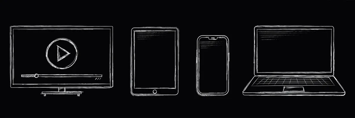 Illustration : TV, tablette, téléphone et ordinateur portable compatibles avec le service.